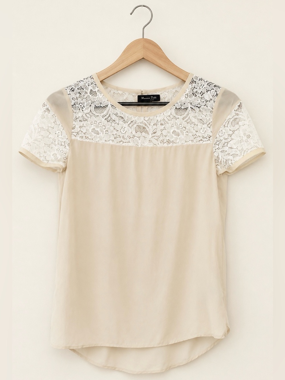 Massimo Dutti Mulberry Silk Lace Top – Cream | Size EU 40 (Fits XS–Small)